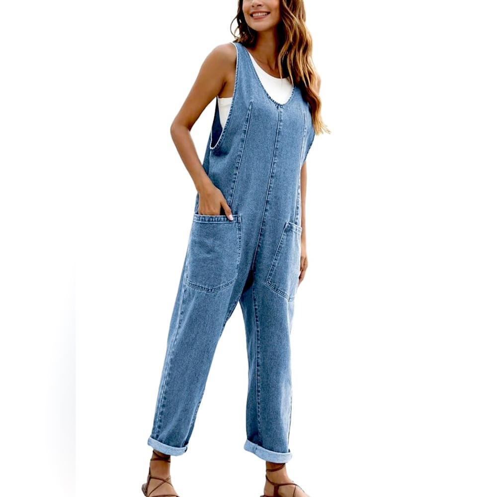 Small “Blue Tides” Denim Overall with Silver Accents - Loose Fit Straight Leg